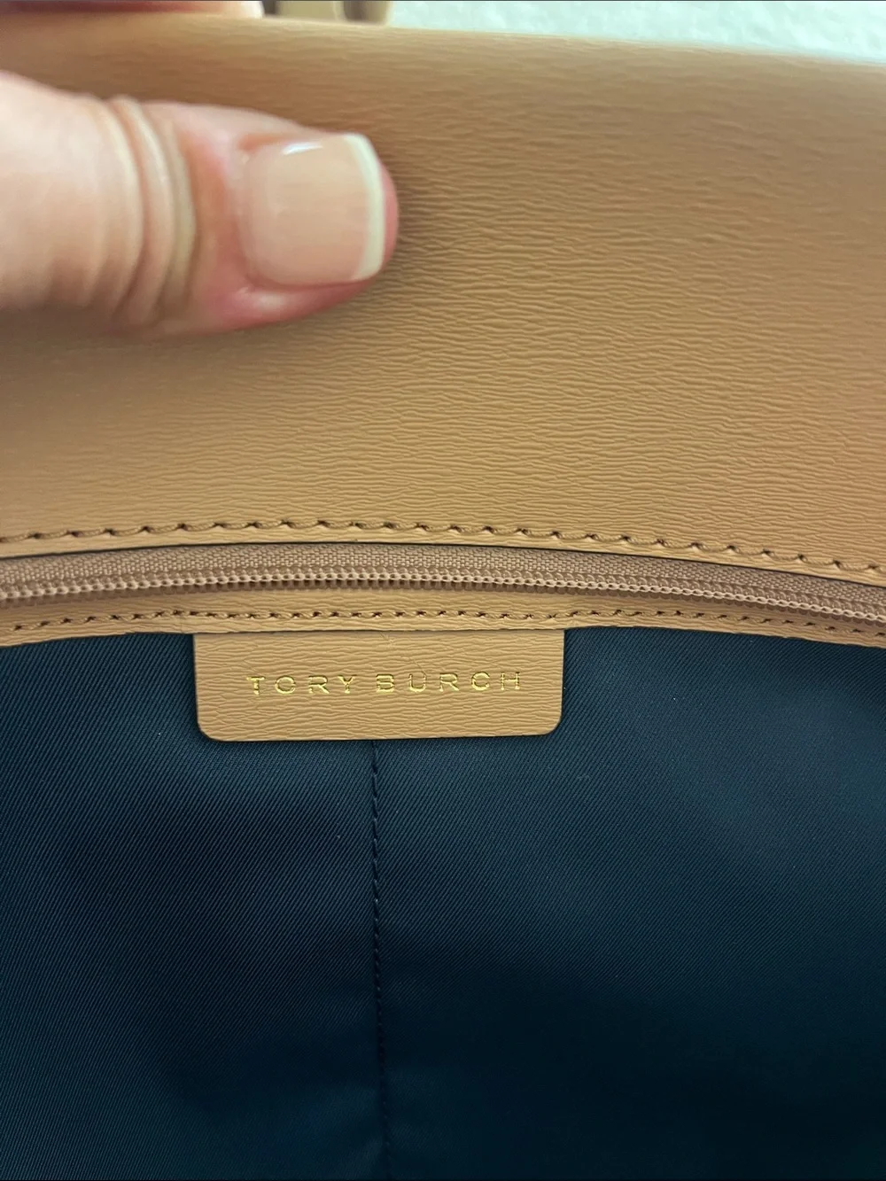 Tory Burch Tan Leather Tote with Logo Charm
